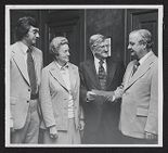 Photograph of Don Leggett, Mrs. Blount, Marvin Blount Sr., and East Carolina Chancellor Leo Jenkins